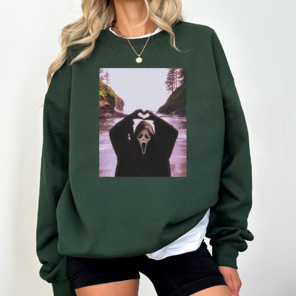 Vintage Ghost Face Heart Hands Sweatshirt - Image 2