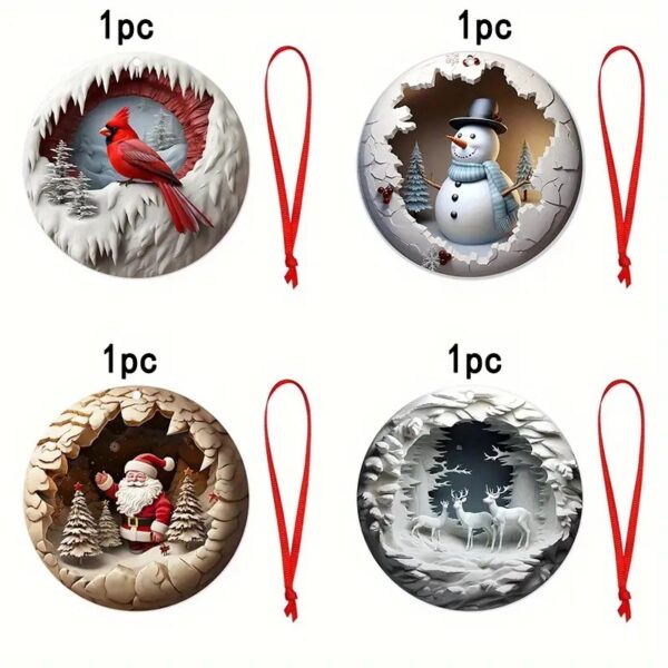 4Pcs/Set 3D Santa Snowman Cardinal Christmas Ornaments - Image 5