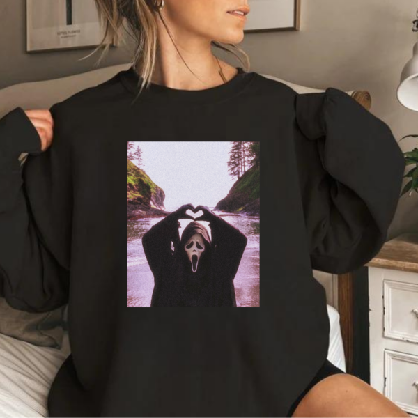 Vintage Ghost Face Heart Hands Sweatshirt - Image 4