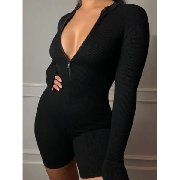 Black Solid Slim Romper