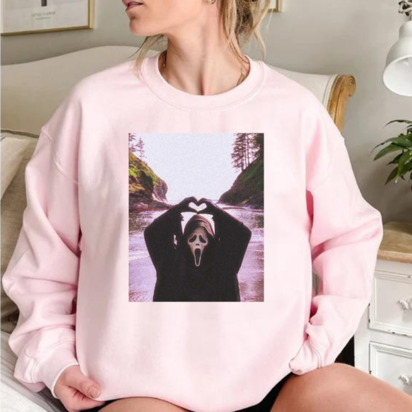 Vintage Ghost Face Heart Hands Sweatshirt - Image 5