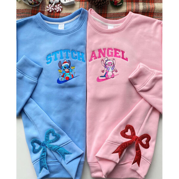 Side Bow Stitch Angel Embroidered Sweatshirt