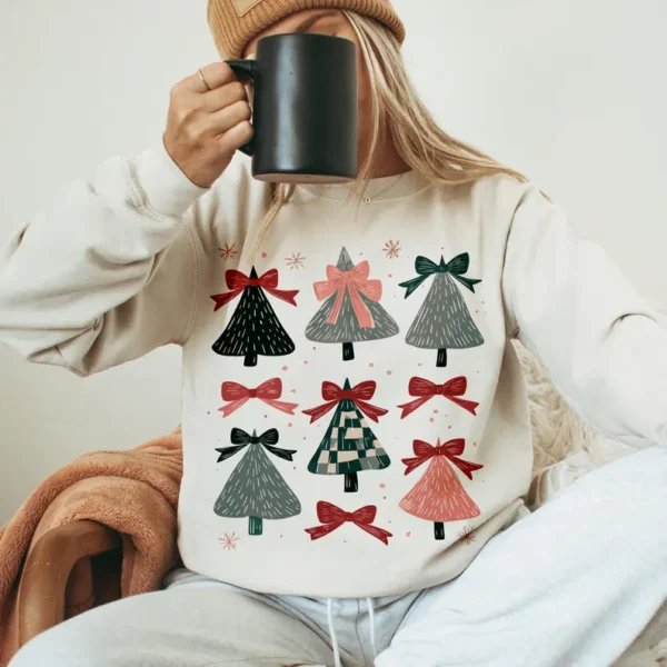 Coquette Bow Christmas Tree Sweatshirt - Image 2