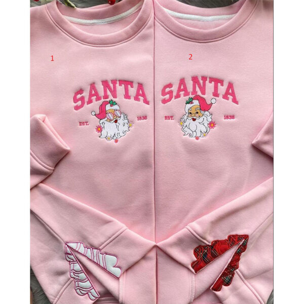 Santa Christmas Tree Bow Embroidery Sweatshirt