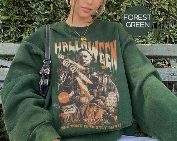 Vintage Michael Myers Halloween Sweatshirt, Myers Thriller Friday13th Sweatshirt - Image 2